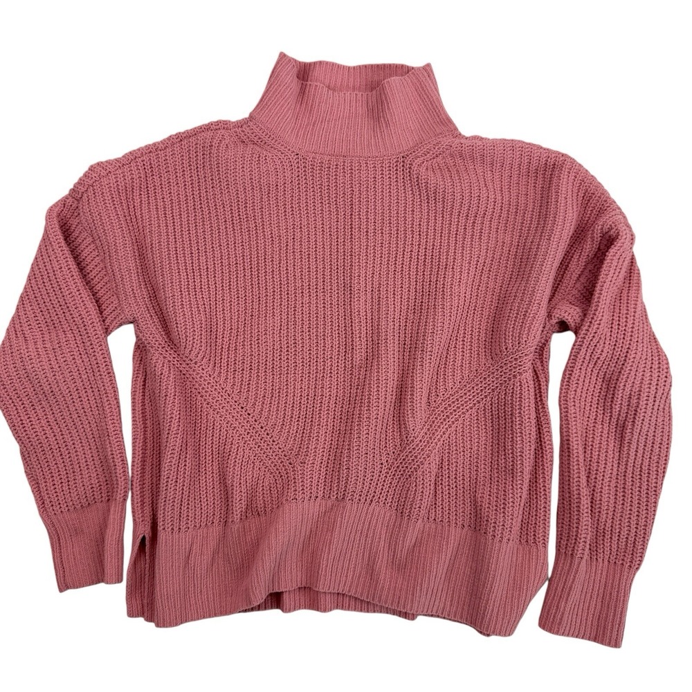 Crown & Ivy Pink Chunky Cable Knit Pullover Sweater Mock Neck Size L Polyester